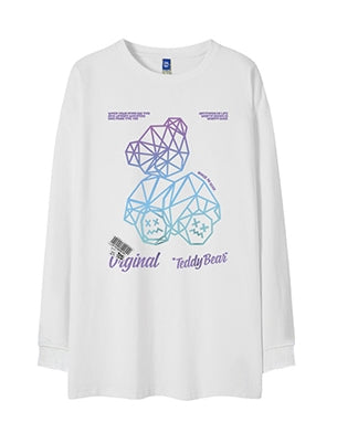 ジオメトリックベアポップグラフィック長袖Tシャツ U2367