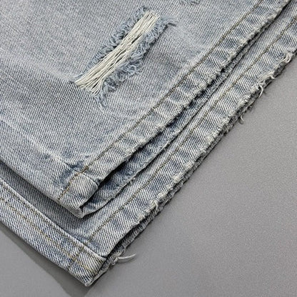 【OUTLET/即納】ライトブルーワイドダメージデニムパンツ U2584
