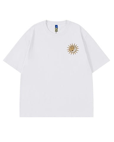 サイケデリックグラフィックメッセージ半袖Tシャツ U2117