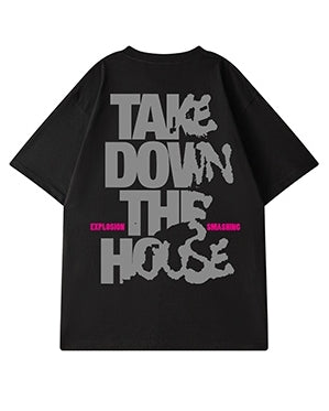 インパクトフォントダメージロゴ半袖Tシャツ U2491