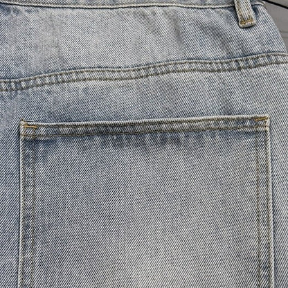 【OUTLET/即納】ライトブルーワイドダメージデニムパンツ U2584