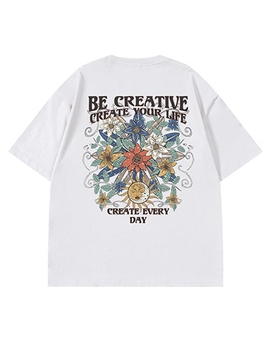 サイケデリックグラフィックメッセージ半袖Tシャツ U2117