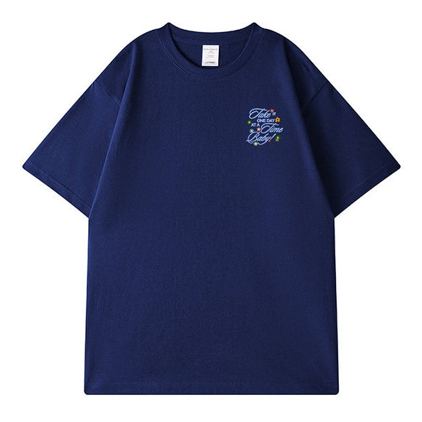 プリントフラワーモチーフルーズシルエット半袖Tシャツ U2600