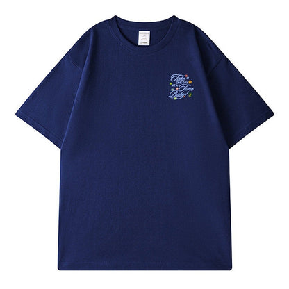 プリントフラワーモチーフルーズシルエット半袖Tシャツ U2600