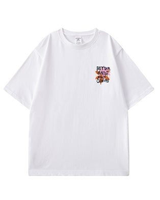 カラースプレーメッセージグラフィック半袖Tシャツ U2493