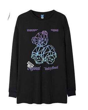 ジオメトリックベアポップグラフィック長袖Tシャツ U2367