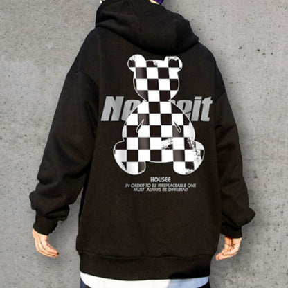 チェッカーベアプリントパーカー U2494