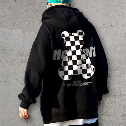 チェッカーベアプリントパーカー U2494