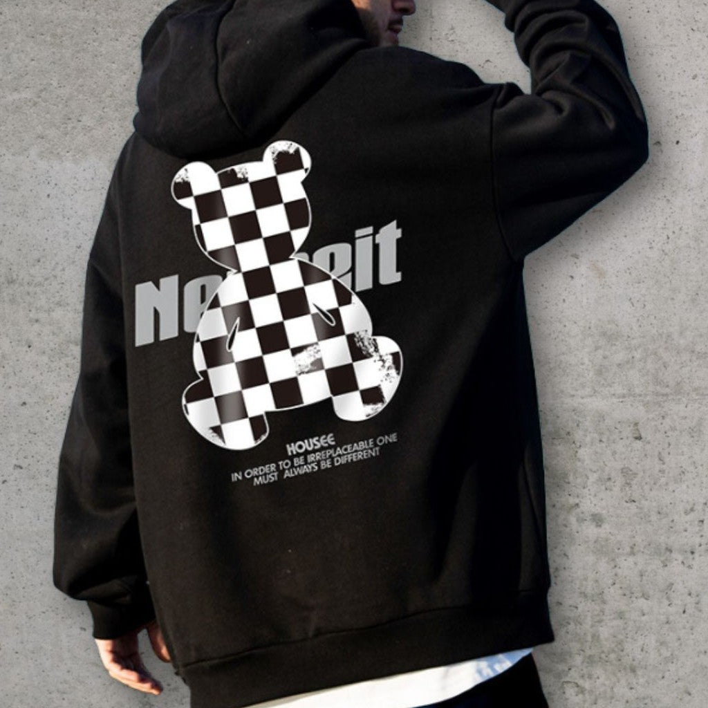 チェッカーベアプリントパーカー U2494