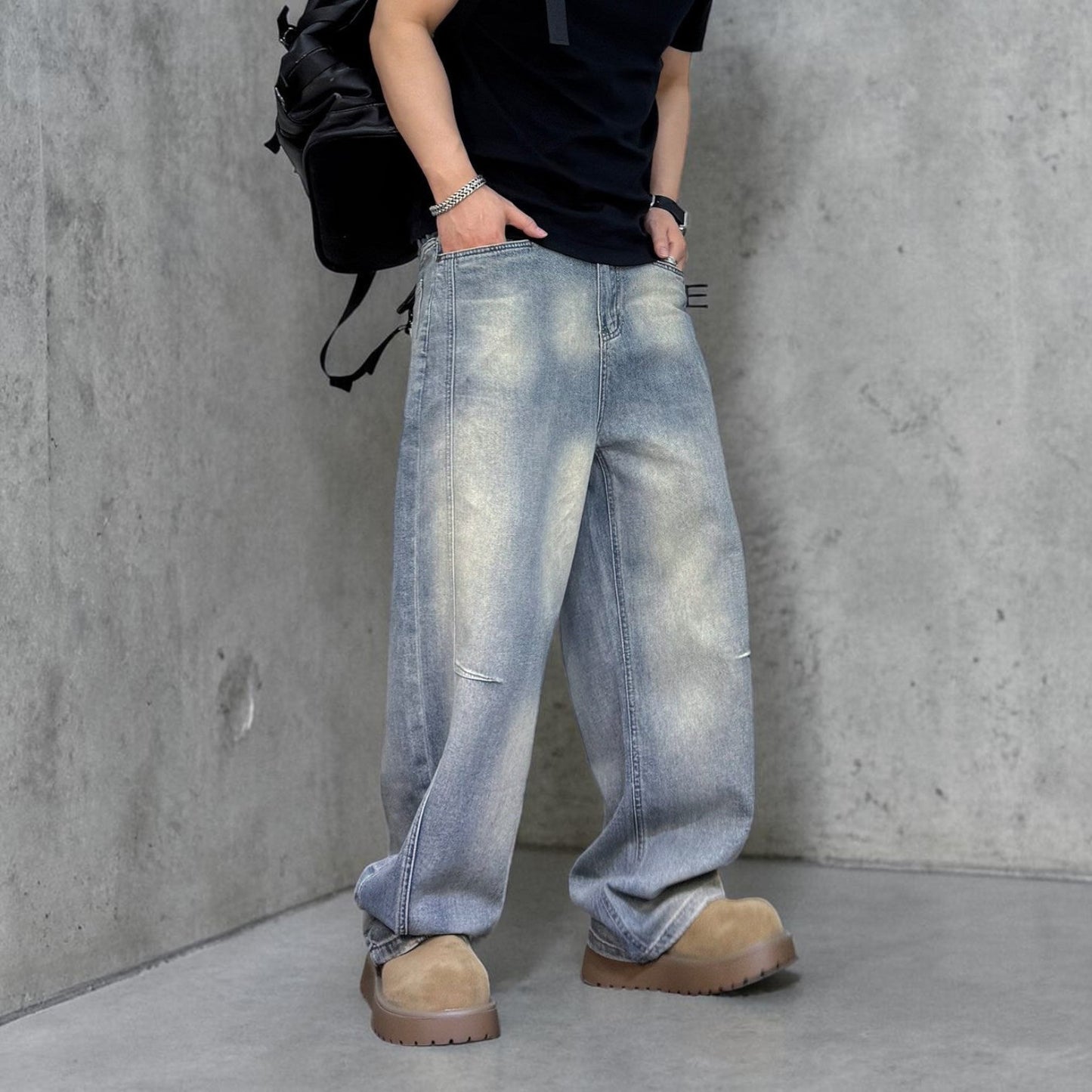 ウォッシュドワイドシルエットデニムパンツ U2585