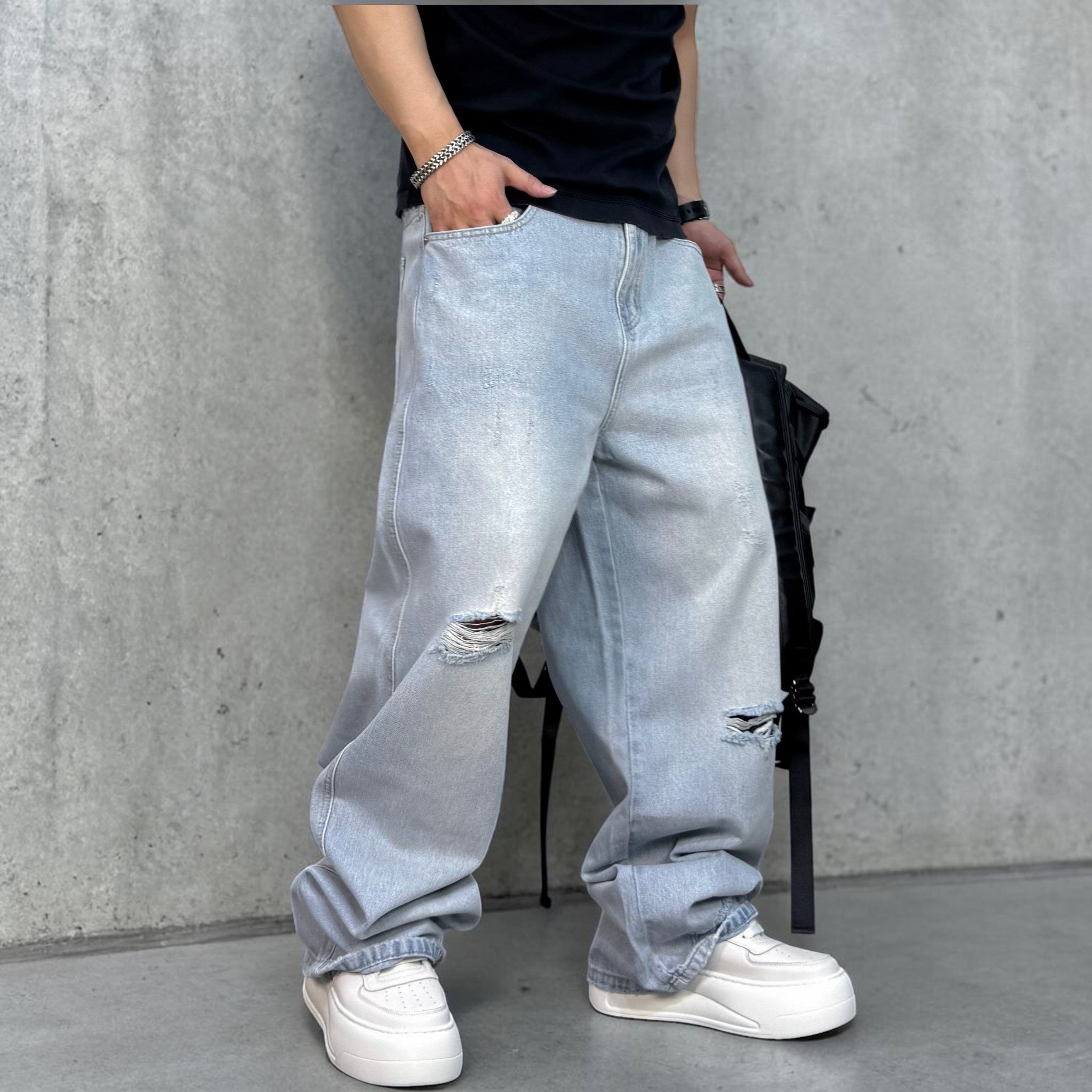 OUTLET/即納】ライトブルーワイドダメージデニムパンツ U2584 – URBAN GROW