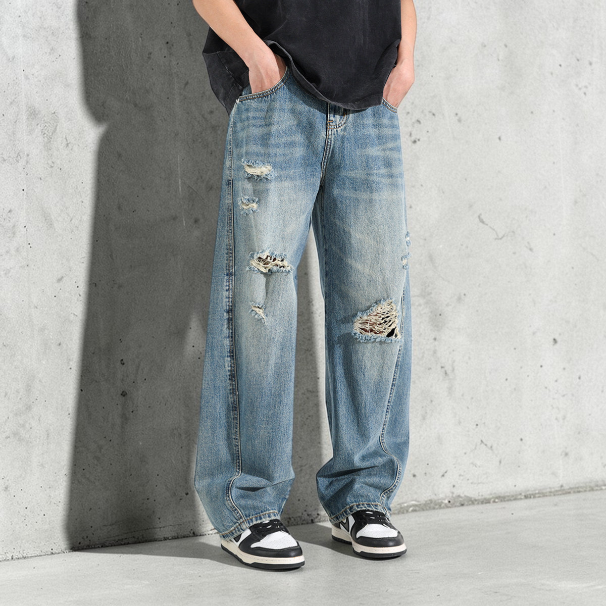 ウォッシュドダメージワイドデニムパンツ U2568