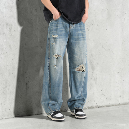 ウォッシュドダメージワイドデニムパンツ U2568