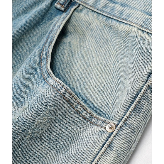 ウォッシュドダメージワイドデニムパンツ U2567