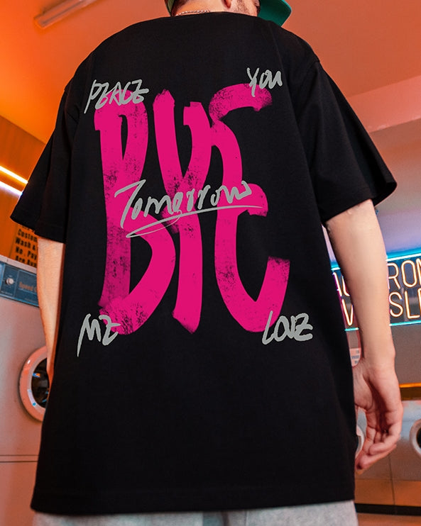 ビッグタイポストリートメッセージ半袖Tシャツ U2499