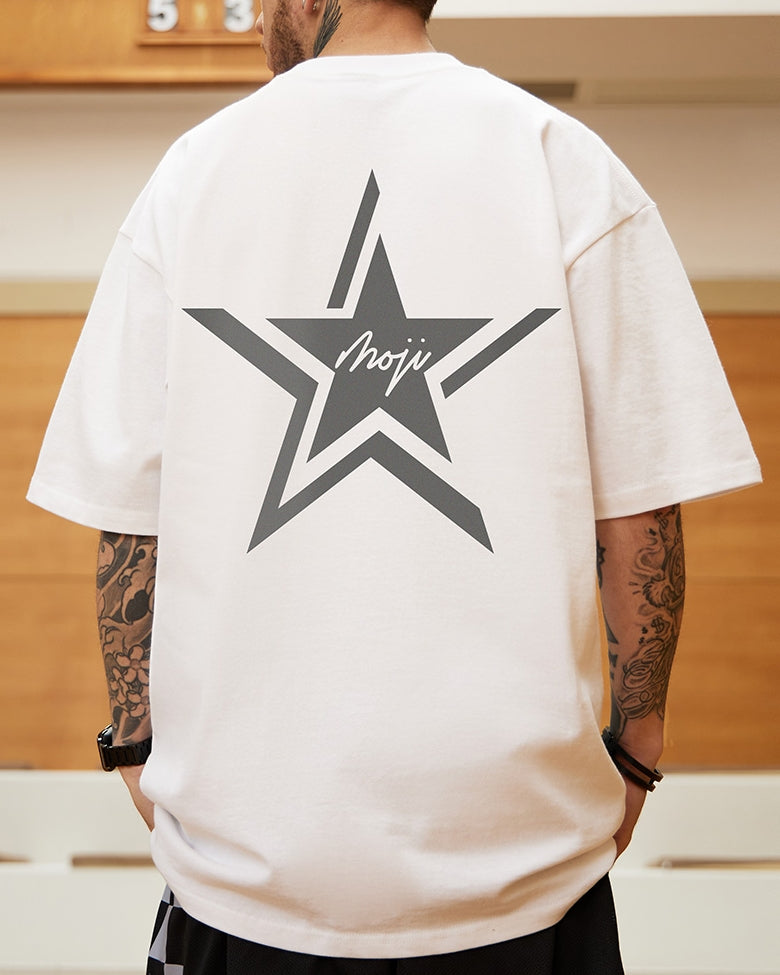 モノトーンスターアートプリント半袖Tシャツ U2255