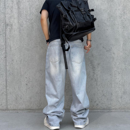 ライトブルーワイドダメージデニムパンツ U2584