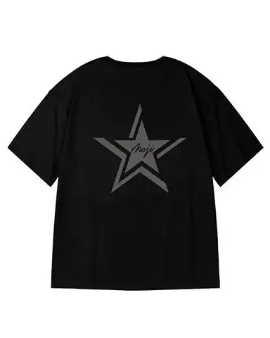 モノトーンスターアートプリント半袖Tシャツ U2255