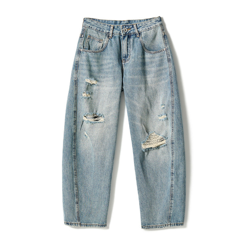 【OUTLET/即納】ワイドシルエットダメージデニムジーンズ U2361