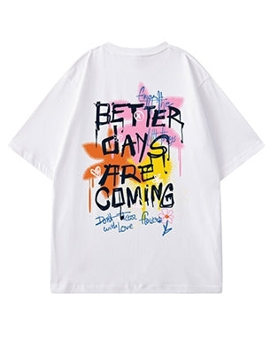 カラースプレーメッセージグラフィック半袖Tシャツ U2493