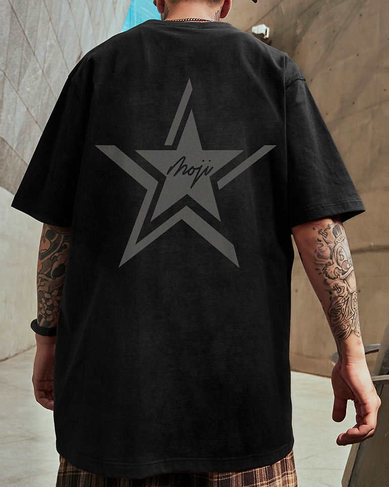 モノトーンスターアートプリント半袖Tシャツ U2255