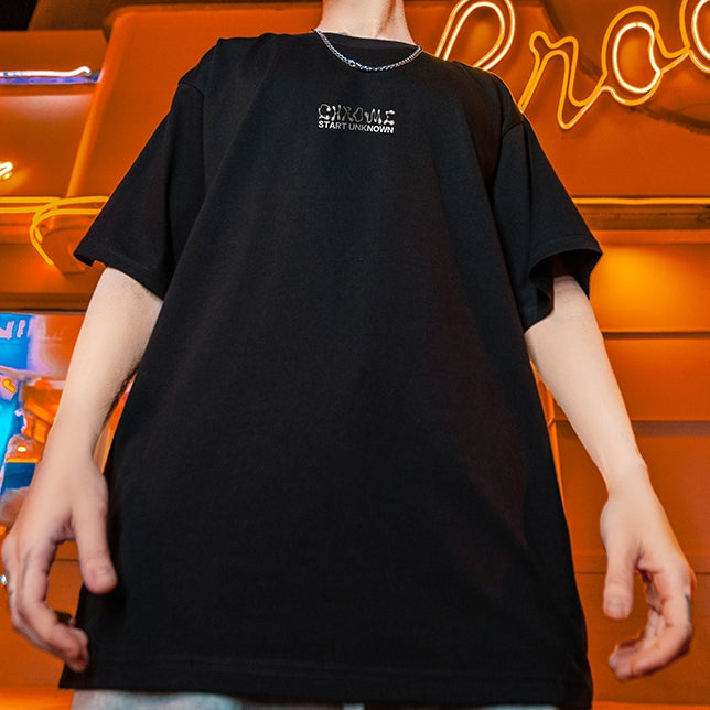 メタルレタープリント半袖Tシャツ U1669