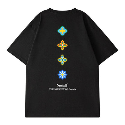 グラフィックバーティカルラインプリント半袖Tシャツ U2579