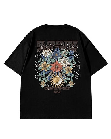 サイケデリックグラフィックメッセージ半袖Tシャツ U2117