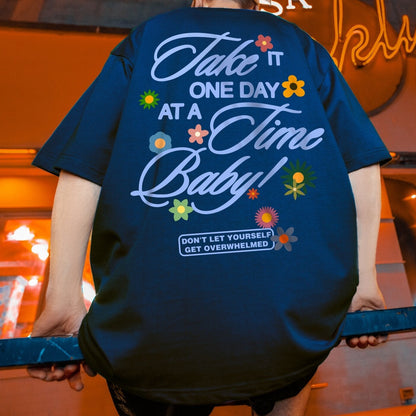 プリントフラワーモチーフルーズシルエット半袖Tシャツ U2600