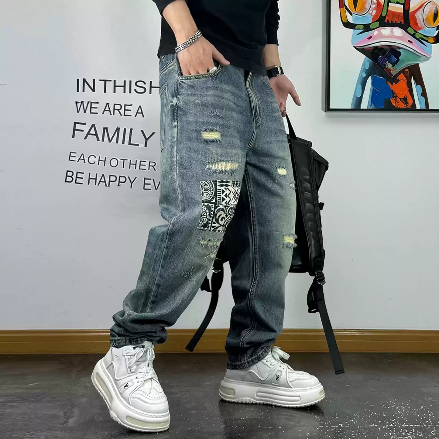 【OUTLET/即納】ルーズストレートリップドジーンズ U1981