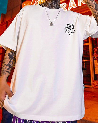 グラフィティフラワーバックプリント半袖Tシャツ U2480