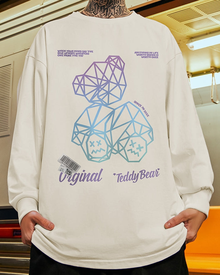 ジオメトリックベアポップグラフィック長袖Tシャツ U2367
