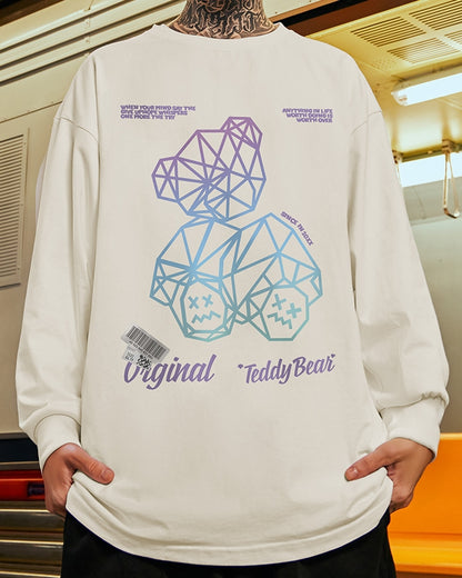 ジオメトリックベアポップグラフィック長袖Tシャツ U2367