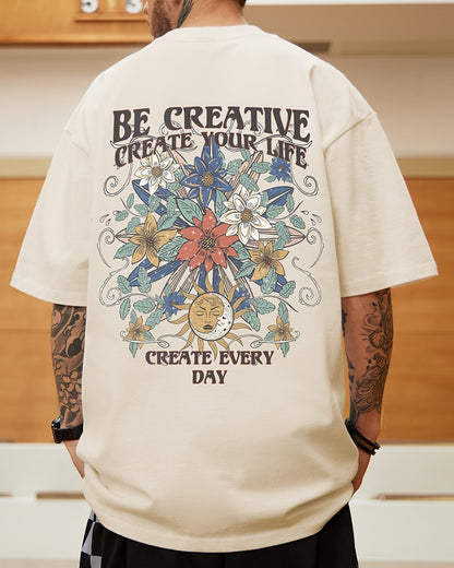 サイケデリックグラフィックメッセージ半袖Tシャツ U2117