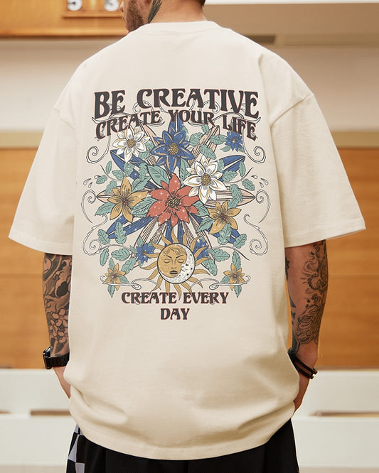 サイケデリックグラフィックメッセージ半袖Tシャツ U2117