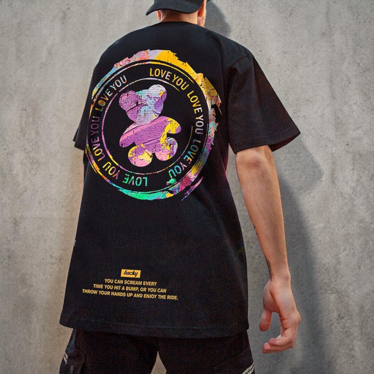 カラフルプリントベアグラフィック半袖Tシャツ U2596
