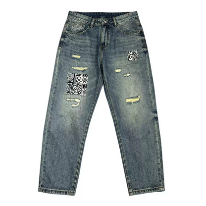 【OUTLET/即納】ルーズストレートリップドジーンズ U1981