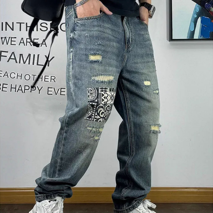 【OUTLET/即納】ルーズストレートリップドジーンズ U1981