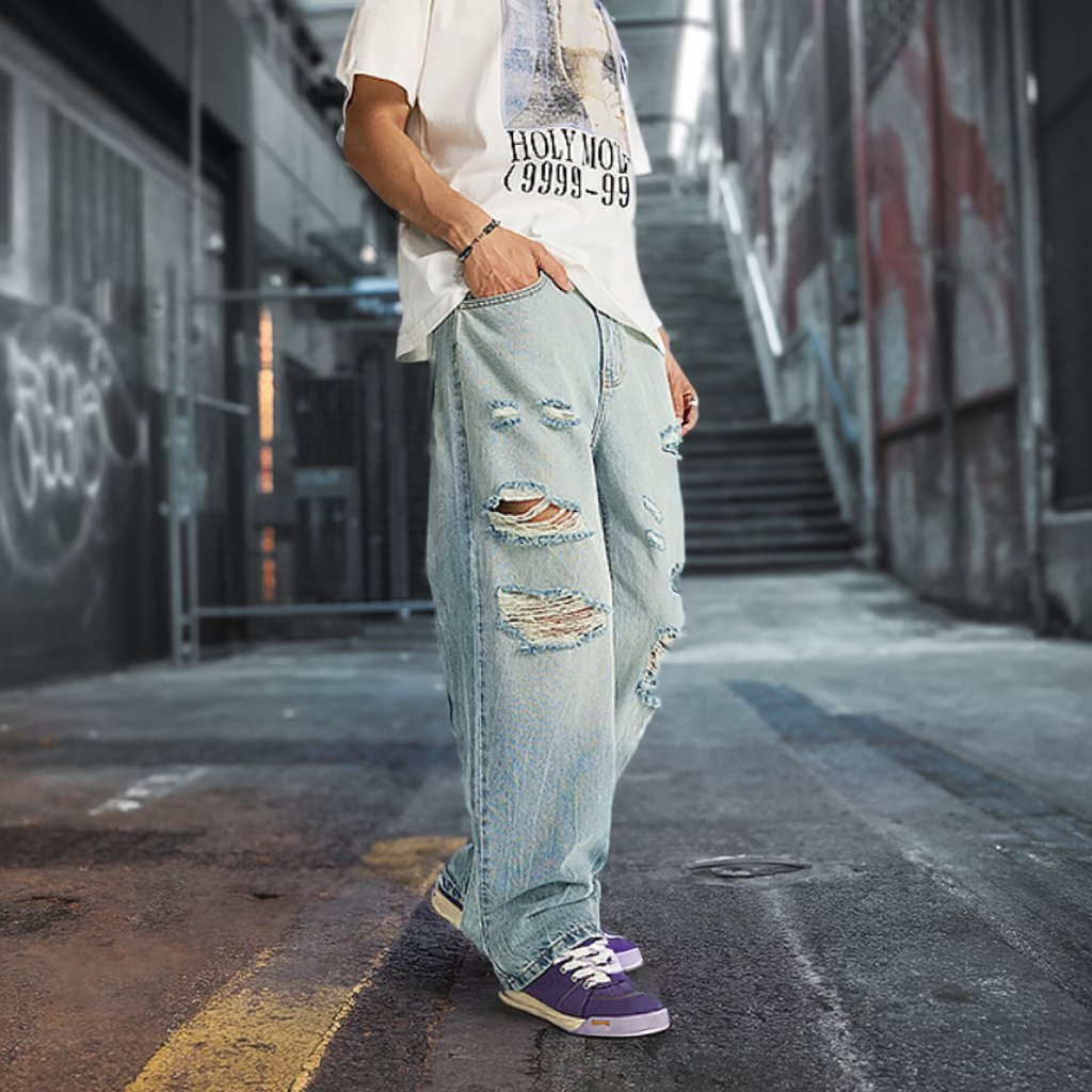 【OUTLET/即納】ライトクラッシュワイドデニムパンツ U2362