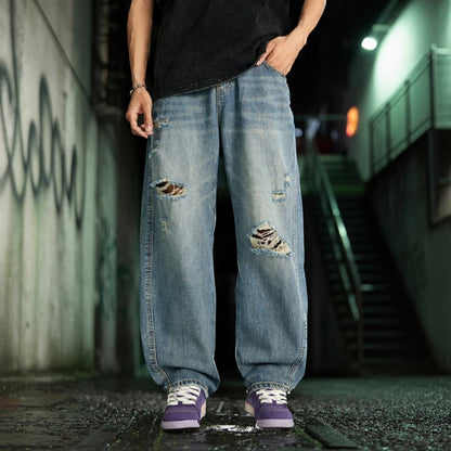 【OUTLET/即納】ワイドシルエットダメージデニムジーンズ U2361