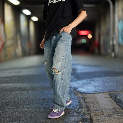 【OUTLET/即納】ワイドシルエットダメージデニムジーンズ U2361