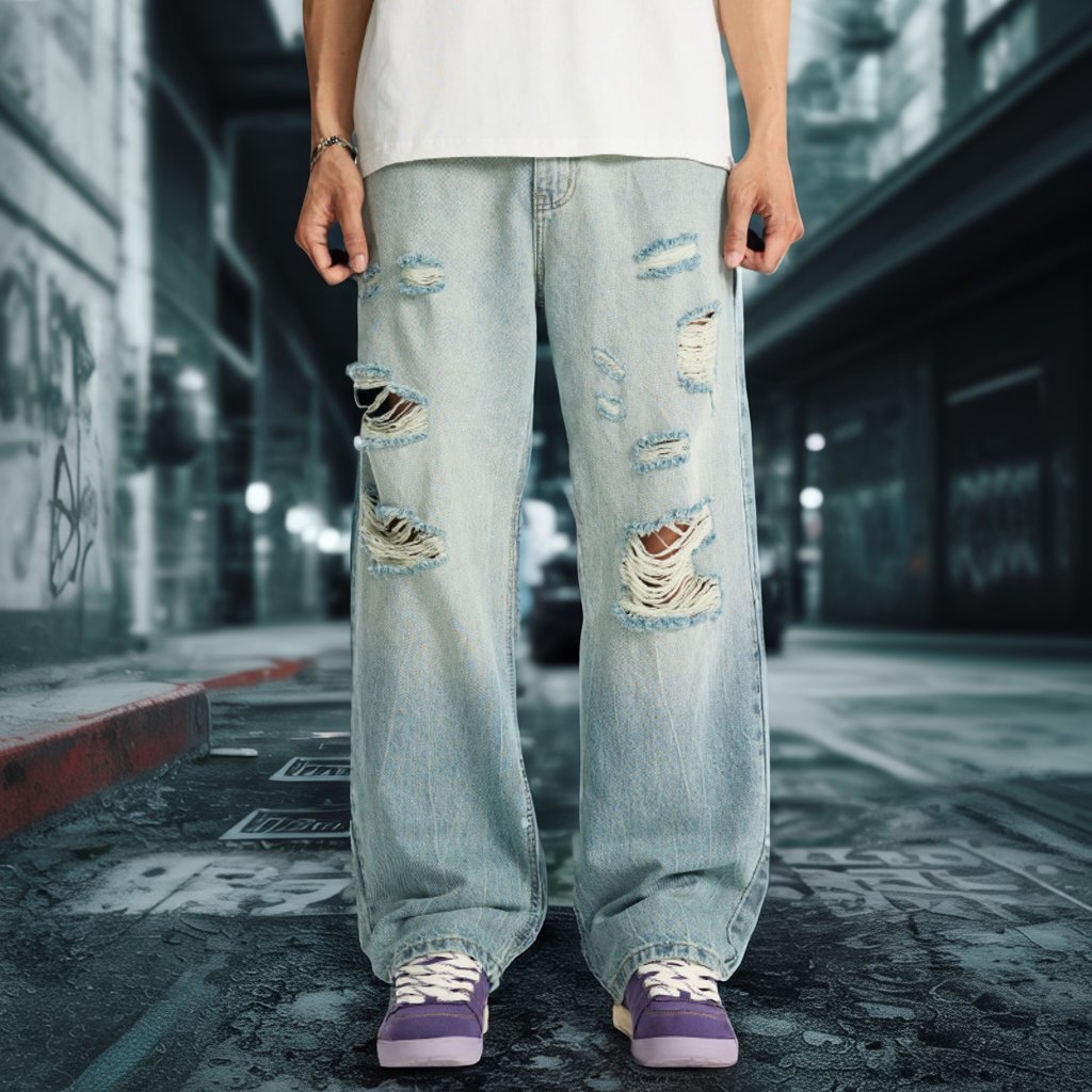 【OUTLET/即納】ライトクラッシュワイドデニムパンツ U2362