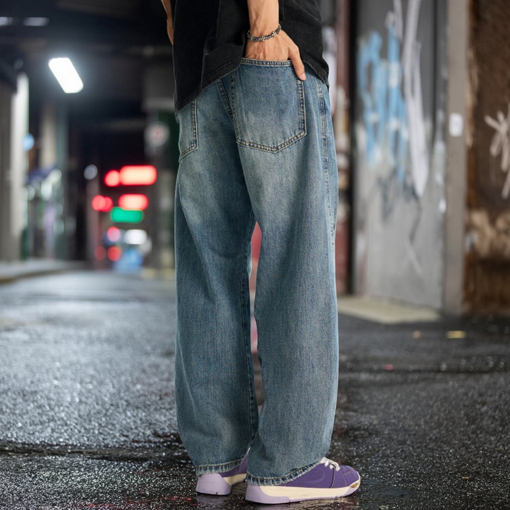 【OUTLET/即納】ワイドシルエットダメージデニムジーンズ U2361