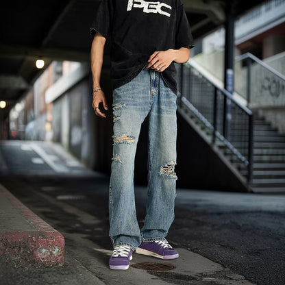 【OUTLET/即納】ワイドシルエットダメージデニムジーンズ U2361