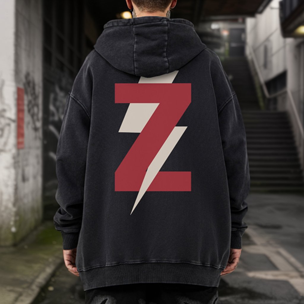 サンダーボルトシンボルバックプリントパーカー U2394