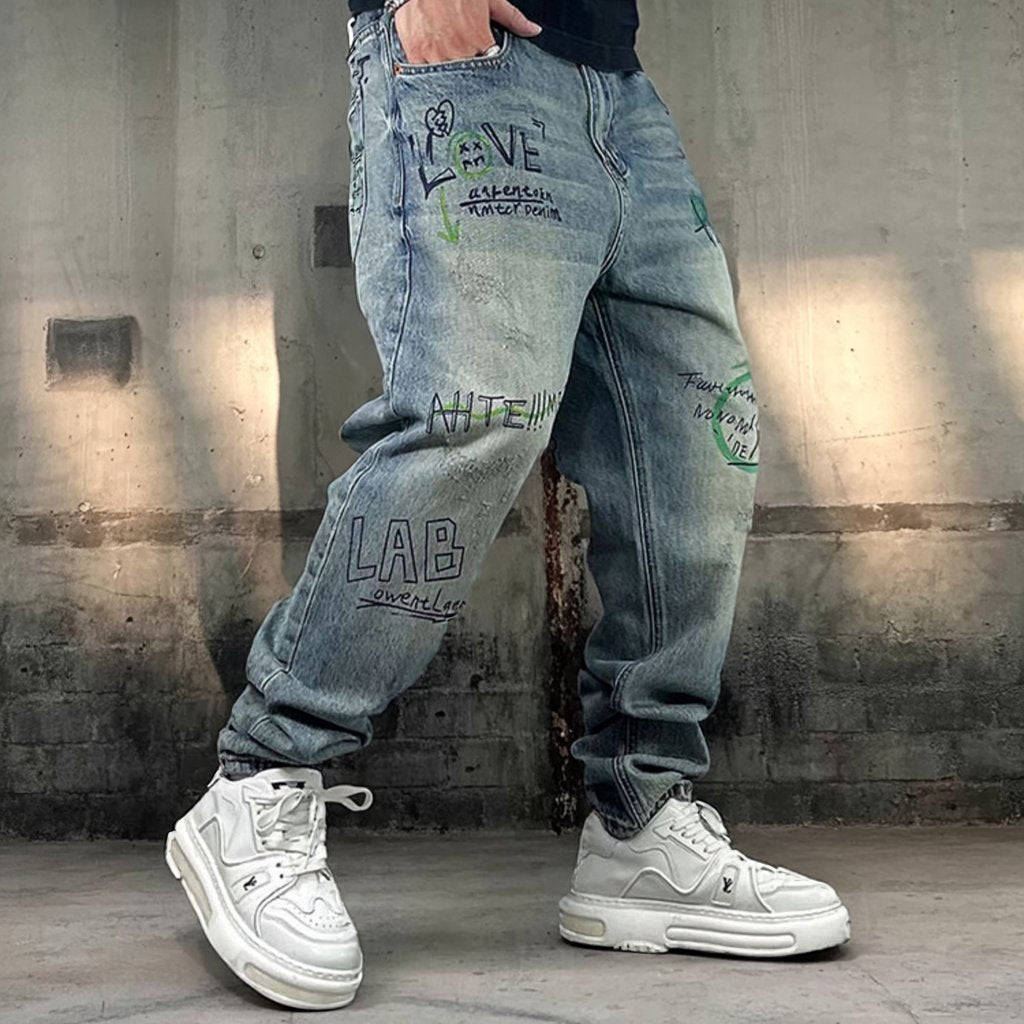 グラフィックペイントワイドデニムパンツ U2516