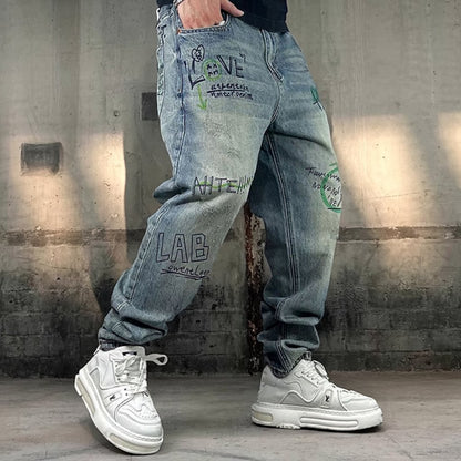 グラフィックペイントワイドデニムパンツ U2516