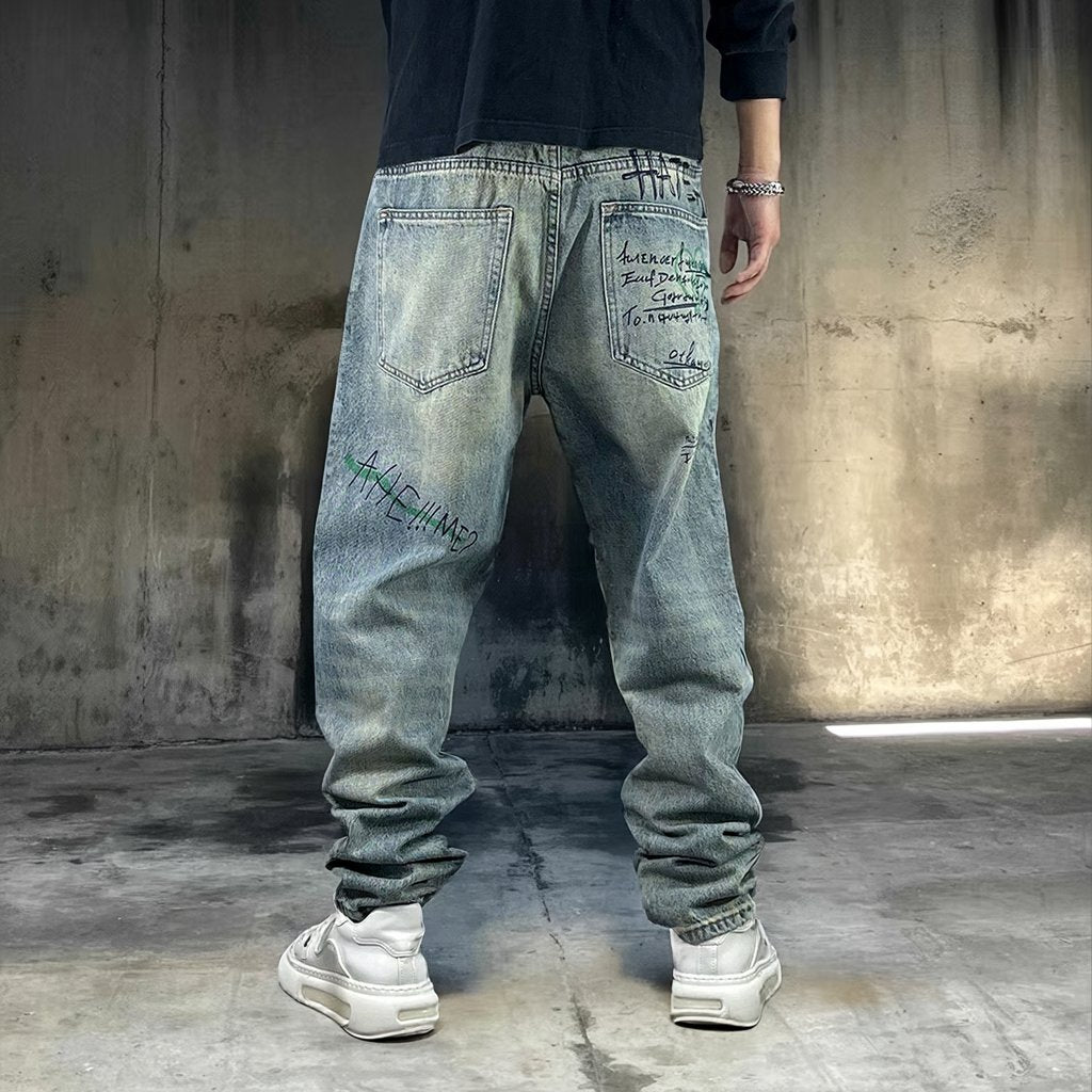 グラフィックペイントワイドデニムパンツ U2516