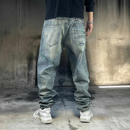 グラフィックペイントワイドデニムパンツ U2516