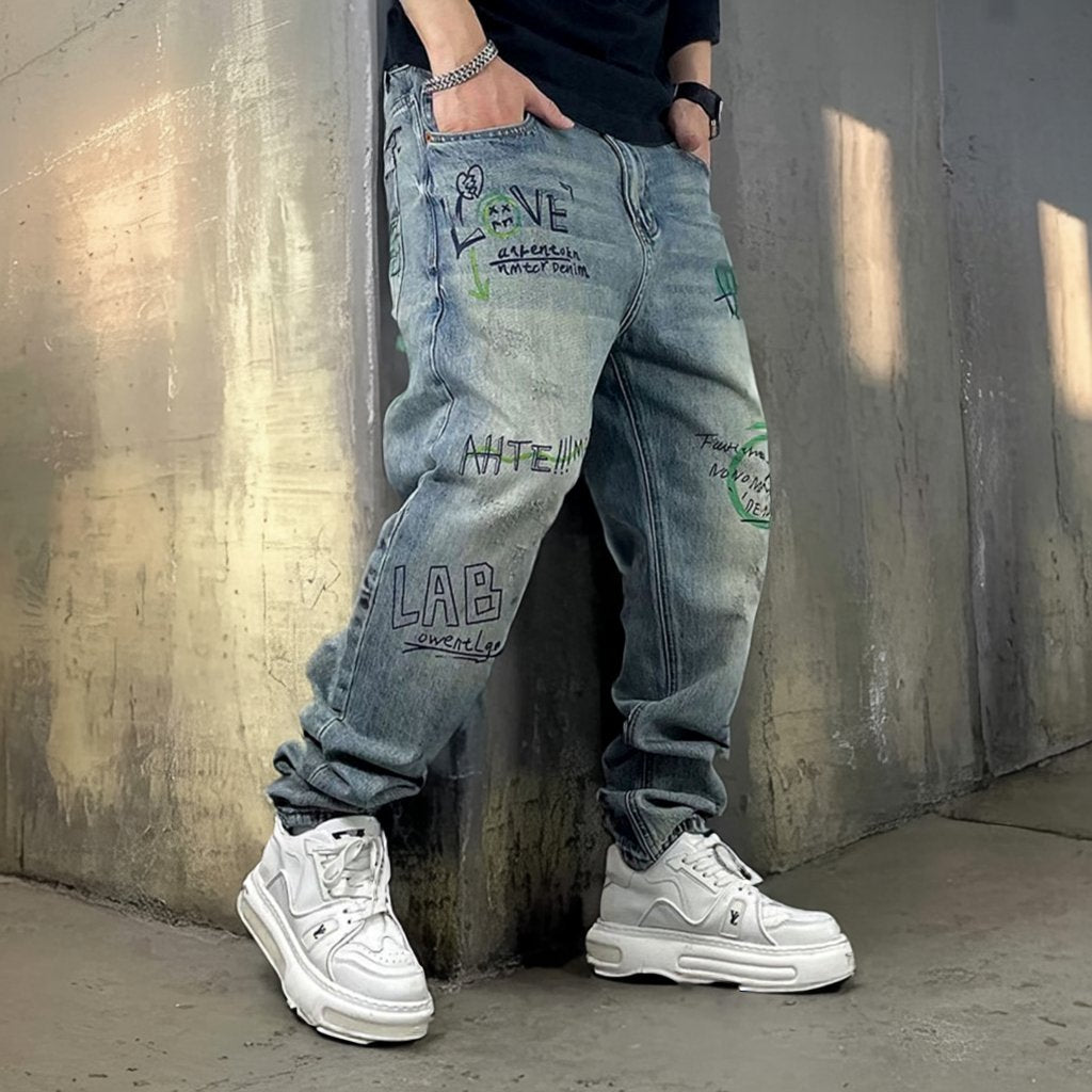 グラフィックペイントワイドデニムパンツ U2516